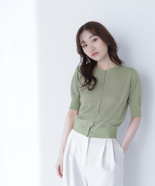 NATURAL BEAUTY BASIC（ナチュラルビューティーベーシック）の「◇ハーフスリーブラメカーディガン（カーディガン/ボレロ・レディース・ブラック/ベージュ/ライトグリーン・FREE）」の3枚目の写真