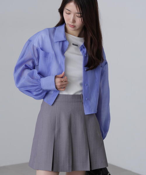 FREE'S MART（フリーズマート）の「◆シアーオーガンジーショート丈シャツ（シャツ/ブラウス・レディース・ピンク/ブルー/ブラック/ホワイト・FREE）」の3枚目の写真