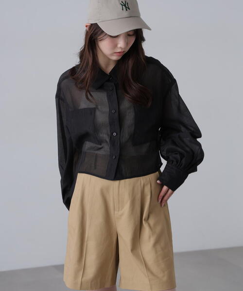 FREE'S MART（フリーズマート）の「◆シアーオーガンジーショート丈シャツ（シャツ/ブラウス・レディース・ピンク/ブルー/ブラック/ホワイト・FREE）」の12枚目の写真