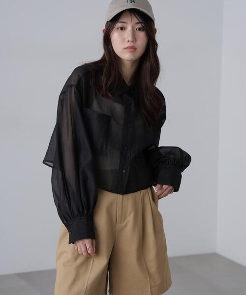 FREE'S MART（フリーズマート）の「◆シアーオーガンジーショート丈シャツ（シャツ/ブラウス・レディース・ピンク/ブルー/ブラック/ホワイト・FREE）」の14枚目の写真