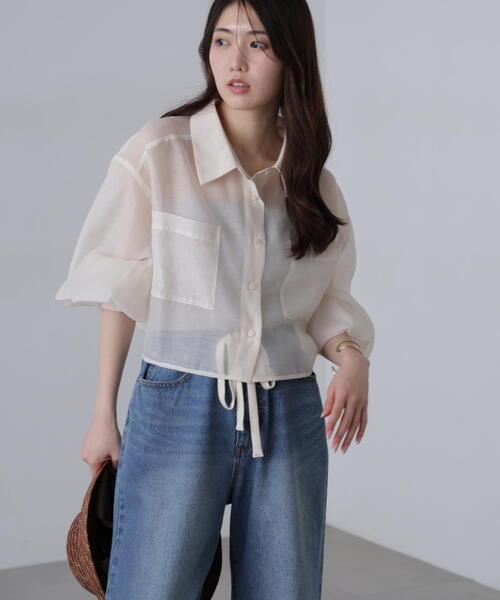 FREE'S MART（フリーズマート）の「◆シアーオーガンジーショート丈シャツ（シャツ/ブラウス・レディース・ピンク/ブルー/ブラック/ホワイト・FREE）」の20枚目の写真