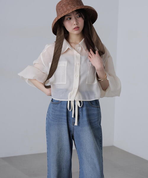 FREE'S MART（フリーズマート）の「◆シアーオーガンジーショート丈シャツ（シャツ/ブラウス・レディース・ピンク/ブルー/ブラック/ホワイト・FREE）」の21枚目の写真