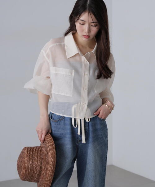 FREE'S MART（フリーズマート）の「◆シアーオーガンジーショート丈シャツ（シャツ/ブラウス・レディース・ピンク/ブルー/ブラック/ホワイト・FREE）」の22枚目の写真