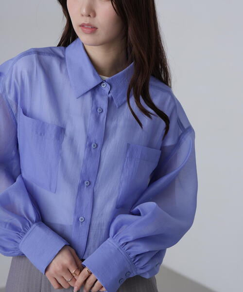 FREE'S MART（フリーズマート）の「◆シアーオーガンジーショート丈シャツ（シャツ/ブラウス・レディース・ピンク/ブルー/ブラック/ホワイト・FREE）」の5枚目の写真