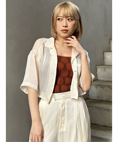 MURUA(ムルーア)の「【セットアップ対応】シャイニーシアーショートシャツ(シャツ/ブラウス・レディース・ライトグリーン/ブラック/アイボリー/ブラウン・FREE)」の10枚目の写真