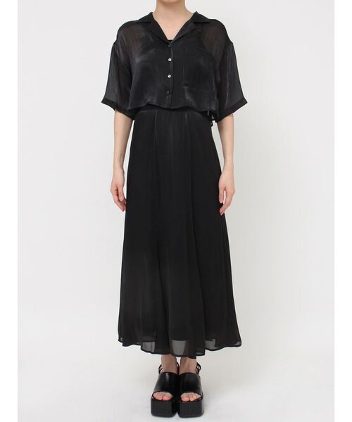 MURUA（ムルーア）の「【セットアップ対応】シャイニーシアーショートシャツ（シャツ/ブラウス・レディース・ライトグリーン/ブラック/アイボリー/ブラウン・FREE）」の14枚目の写真