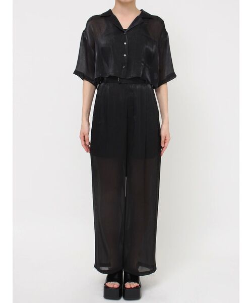 MURUA（ムルーア）の「【セットアップ対応】シャイニーシアーショートシャツ（シャツ/ブラウス・レディース・ライトグリーン/ブラック/アイボリー/ブラウン・FREE）」の15枚目の写真