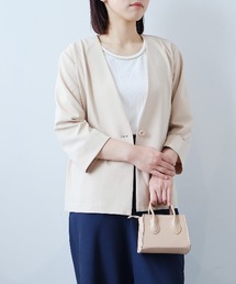 fleur by mint breeze（フルールバイミントブリーズ）の「【イージーケア・速乾】【L～5L 大きいサイズ】麻調ドビーノーカラージャケット 8分袖（ノーカラージャケット）」