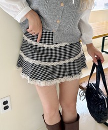 check lace mini skirt