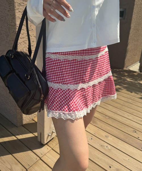 SOLLON.(ソルロン)の「check lace mini skirt(スカート・レディース・レッド/ブラック・FREE)」の21枚目の写真