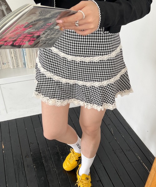 SOLLON.(ソルロン)の「check lace mini skirt(スカート・レディース・レッド/ブラック・FREE)」の12枚目の写真