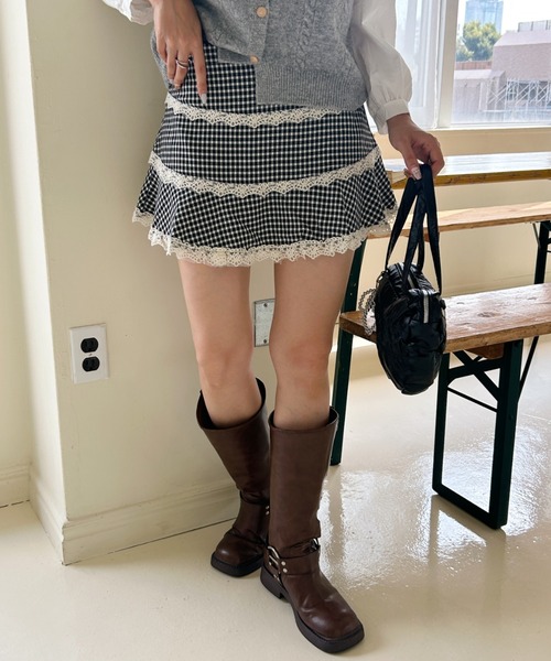SOLLON.(ソルロン)の「check lace mini skirt(スカート・レディース・レッド/ブラック・FREE)」の7枚目の写真