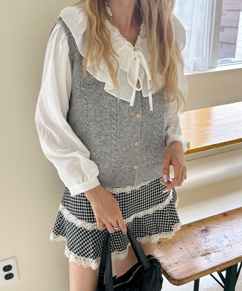 SOLLON.(ソルロン)の「check lace mini skirt(スカート・レディース・レッド/ブラック・FREE)」の5枚目の写真