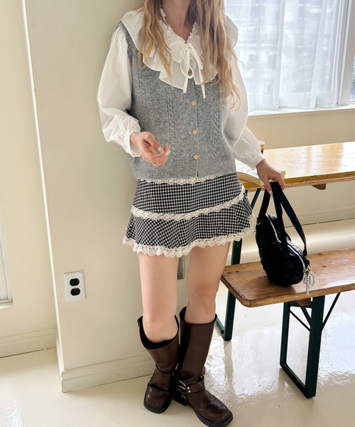 SOLLON.(ソルロン)の「check lace mini skirt(スカート・レディース・レッド/ブラック・FREE)」の8枚目の写真