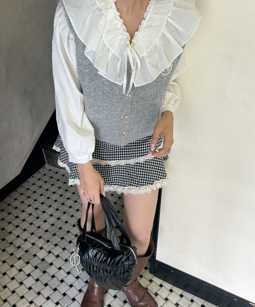 SOLLON.(ソルロン)の「check lace mini skirt(スカート・レディース・レッド/ブラック・FREE)」の11枚目の写真
