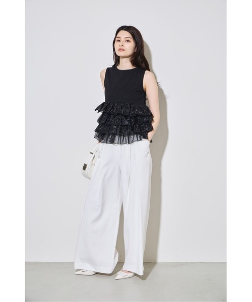 &. NOSTALGIA(アンドドットノスタルジア)の「ドットフリル付きノースリーブカットトップス(ニット/セーター・レディース・ブラック/アイボリー・M)」の6枚目の写真