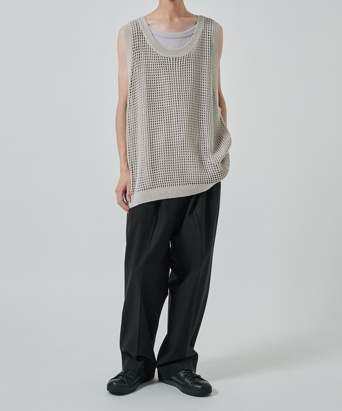 SHAREEF（シャリーフ）の「【SHAREEF】MESH LAYERED TANK TOP（タンクトップ・メンズ・ブラック/ホワイト・FREE）」の3枚目の写真