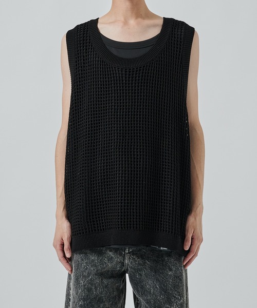 SHAREEF（シャリーフ）の「【SHAREEF】MESH LAYERED TANK TOP（タンクトップ・メンズ・ブラック/ホワイト・FREE）」の13枚目の写真