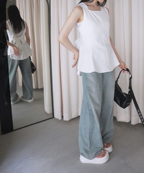 O'fmus(オフムス)の「【O'fmus】バックリボン ペプラムトップス ofmw25s053(その他トップス・レディース・オフホワイト/ブラック・FREE)」の9枚目の写真