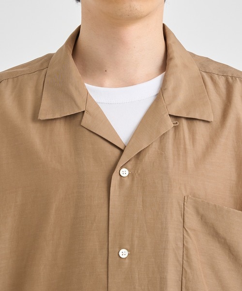 ナナミカ　nanamica ストライプシャツ　ブラウン×ホワイト nanamica / ナナミカ】Open Collar S/S Shirt（シャツ/ブラウス