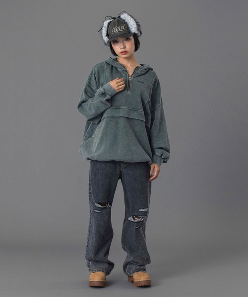 X-girl FADED SWEAT ANORAK PARKAパーカースウェット FADED SWEAT ANORAK PARKA（パーカー）｜X-girl（エックスガール）の