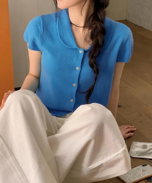 ebure 半袖ニットカーディガン ebure｜エブールのカーディガン（ニット）通販｜ELLE SHOP (エル