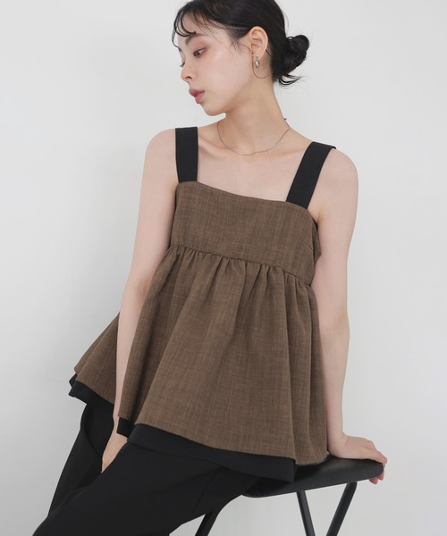 LIAN（リアン）の「バイカラーツイードキャミ（キャミソール・レディース・ブラウン/ブラック・FREE）」の5枚目の写真
