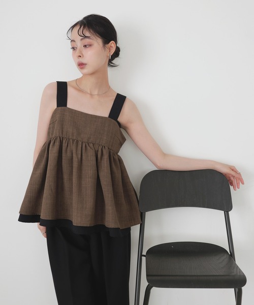 LIAN（リアン）の「バイカラーツイードキャミ（キャミソール・レディース・ブラウン/ブラック・FREE）」の8枚目の写真