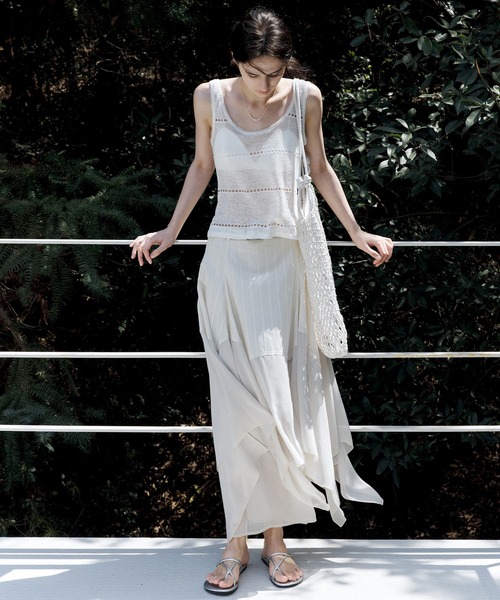 tageechita（タジチタ）の「【tageechita】レイヤード不規則ヘム ハイウエストAラインスカート（スカート・レディース・ブラック/ベージュ・S/M/L）」の3枚目の写真