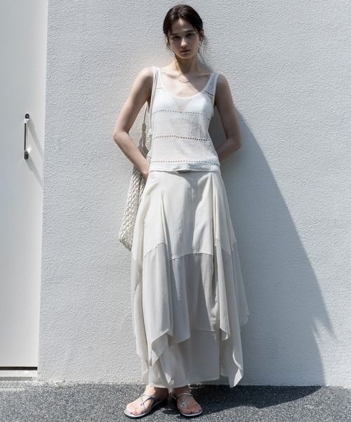 tageechita（タジチタ）の「【tageechita】レイヤード不規則ヘム ハイウエストAラインスカート（スカート・レディース・ブラック/ベージュ・S/M/L）」の4枚目の写真