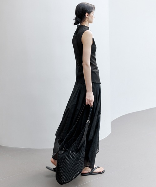 tageechita（タジチタ）の「【tageechita】レイヤード不規則ヘム ハイウエストAラインスカート（スカート・レディース・ブラック/ベージュ・S/M/L）」の7枚目の写真