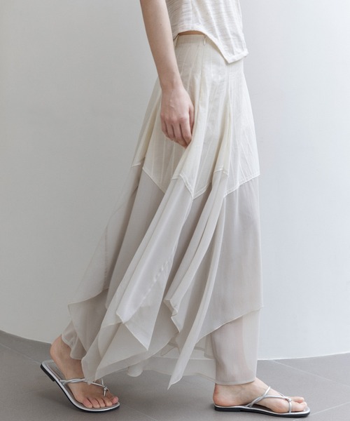 tageechita（タジチタ）の「【tageechita】レイヤード不規則ヘム ハイウエストAラインスカート（スカート・レディース・ブラック/ベージュ・S/M/L）」の11枚目の写真