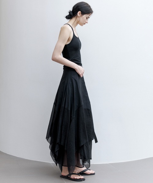 tageechita（タジチタ）の「【tageechita】レイヤード不規則ヘム ハイウエストAラインスカート（スカート・レディース・ブラック/ベージュ・S/M/L）」の12枚目の写真