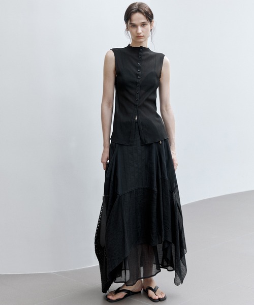 tageechita（タジチタ）の「【tageechita】レイヤード不規則ヘム ハイウエストAラインスカート（スカート・レディース・ブラック/ベージュ・S/M/L）」の13枚目の写真