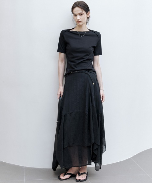tageechita（タジチタ）の「【tageechita】レイヤード不規則ヘム ハイウエストAラインスカート（スカート・レディース・ブラック/ベージュ・S/M/L）」の14枚目の写真
