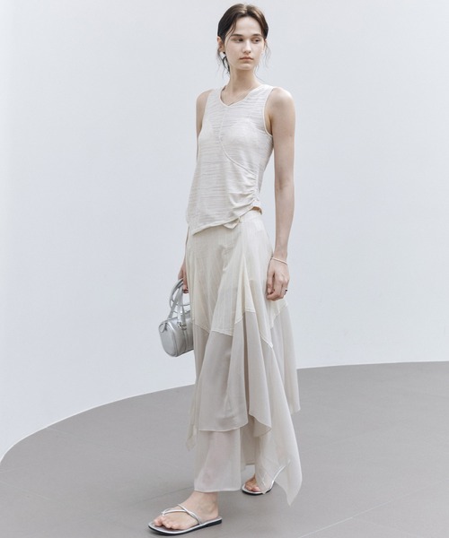 tageechita（タジチタ）の「【tageechita】レイヤード不規則ヘム ハイウエストAラインスカート（スカート・レディース・ブラック/ベージュ・S/M/L）」の17枚目の写真