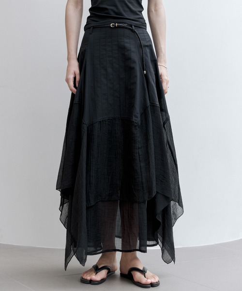 tageechita（タジチタ）の「【tageechita】レイヤード不規則ヘム ハイウエストAラインスカート（スカート・レディース・ブラック/ベージュ・S/M/L）」の18枚目の写真