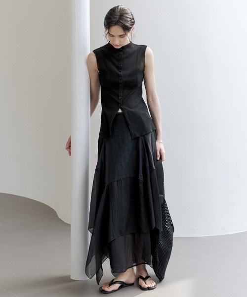 tageechita（タジチタ）の「【tageechita】レイヤード不規則ヘム ハイウエストAラインスカート（スカート・レディース・ブラック/ベージュ・S/M/L）」の19枚目の写真