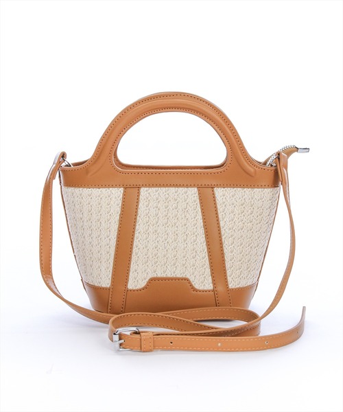 clear（クリア）の「配色ミニストローバッグ[ショルダーバッグ ハンドバッグ 2WAY]≪SS新作≫（ショルダーバッグ・レディース・オフホワイト/キャメル・F）」の14枚目の写真