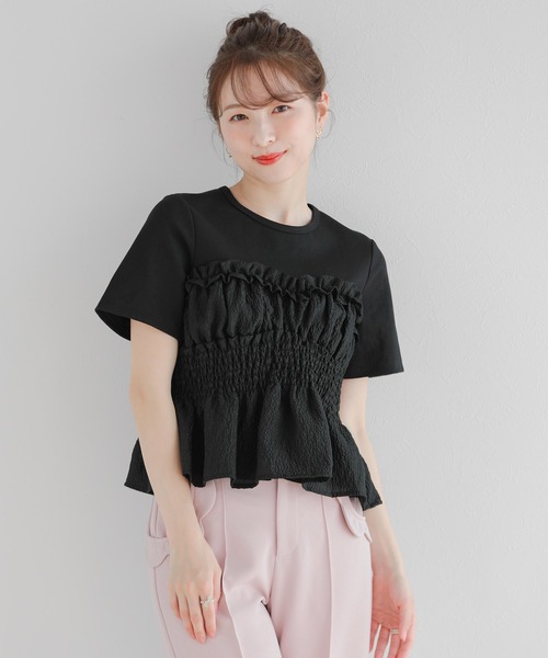 Fit more(フィットモア)の「シャーリングビスチェTシャツ(Tシャツ/カットソー・レディース・ブルー/ホワイト/ブラック・FREE)」の3枚目の写真