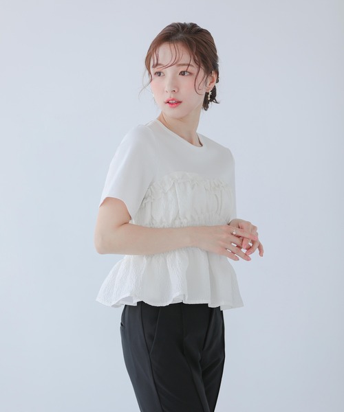 Fit more(フィットモア)の「シャーリングビスチェTシャツ(Tシャツ/カットソー・レディース・ブルー/ホワイト/ブラック・FREE)」の12枚目の写真