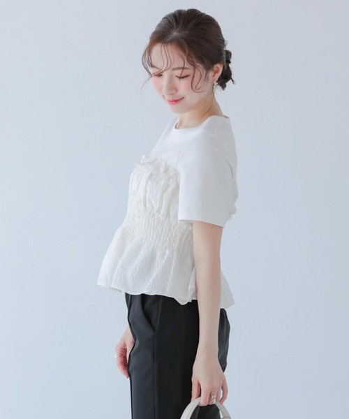 Fit more(フィットモア)の「シャーリングビスチェTシャツ(Tシャツ/カットソー・レディース・ブルー/ホワイト/ブラック・FREE)」の10枚目の写真