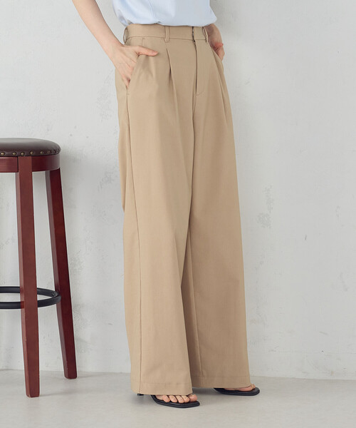 STONE  ベージュ チノパン W50 大きめです。 セール】【美しいベーシックパンツ】ワイドシルエット チノパンツ