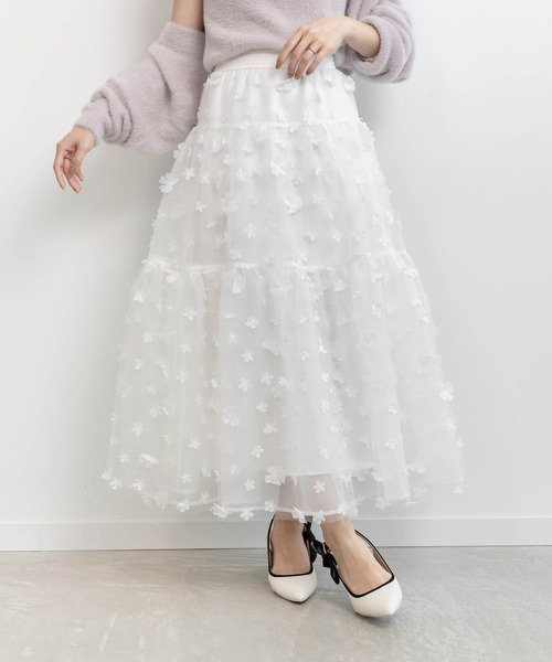 RANDA（ランダ）の「3Dフラワーティアードスカート（スカート・レディース・グレー/ブラック/ホワイト・0/1）」の2枚目の写真