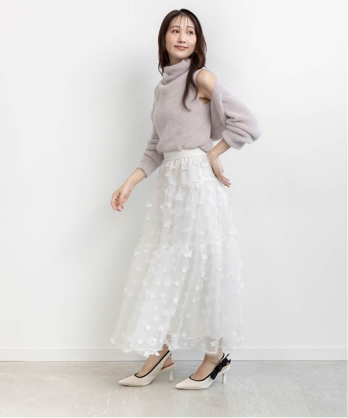 RANDA（ランダ）の「3Dフラワーティアードスカート（スカート・レディース・グレー/ブラック/ホワイト・0/1）」の4枚目の写真