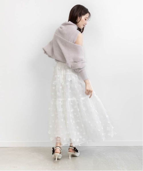 RANDA（ランダ）の「3Dフラワーティアードスカート（スカート・レディース・グレー/ブラック/ホワイト・0/1）」の5枚目の写真