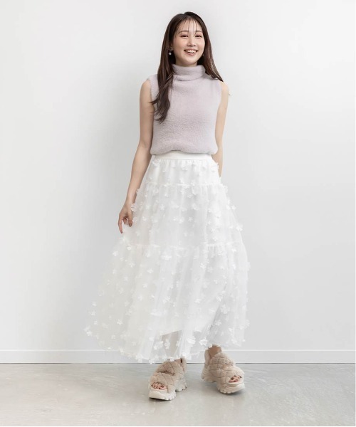 RANDA（ランダ）の「3Dフラワーティアードスカート（スカート・レディース・グレー/ブラック/ホワイト・0/1）」の10枚目の写真