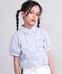 nexchic（ネクシック）の「シャーリング切り替えカラミレースストライプシャツ(110~150cm)（シャツ/ブラウス・キッズ）」