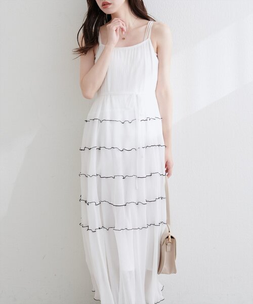 natural couture（ナチュラルクチュール）の「プリーツメローキャミワンピース（ワンピース・レディース・オフホワイト/ブラック/ブラウン・FREE）」の5枚目の写真