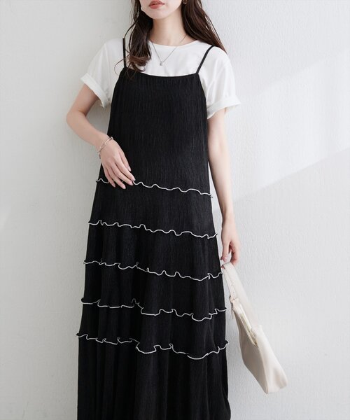 natural couture（ナチュラルクチュール）の「プリーツメローキャミワンピース（ワンピース・レディース・オフホワイト/ブラック/ブラウン・FREE）」の21枚目の写真